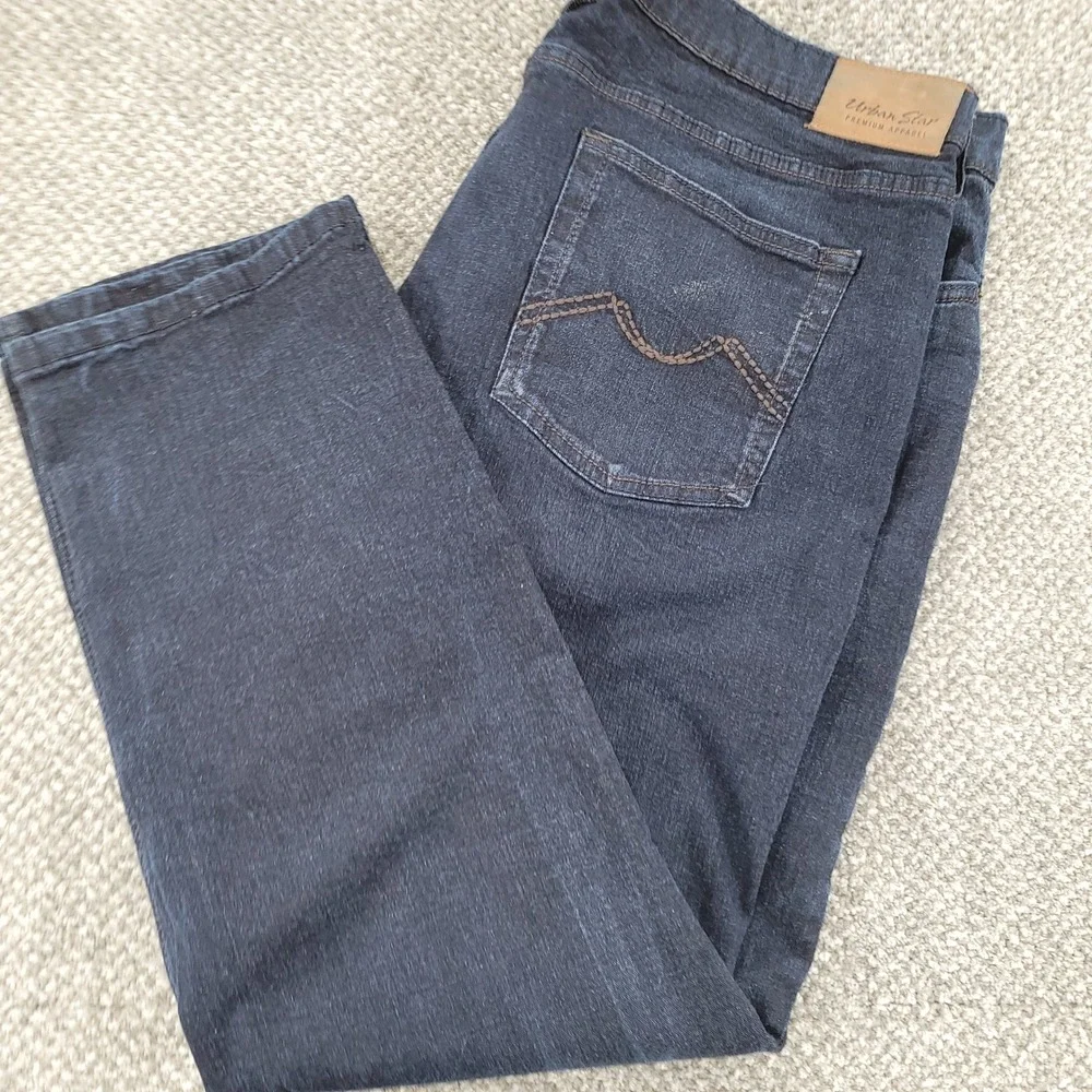 Urban Star Mens Dark Wash Straight Leg Stretch Denim Jeans 44x30 Blue Stretch